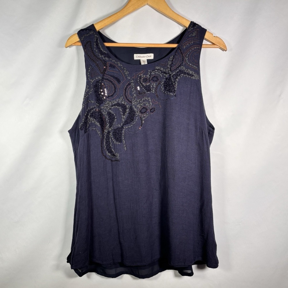 Coldwater Creek Embroidered Tank Top Womens XL Sequin Embellished Dressy Office